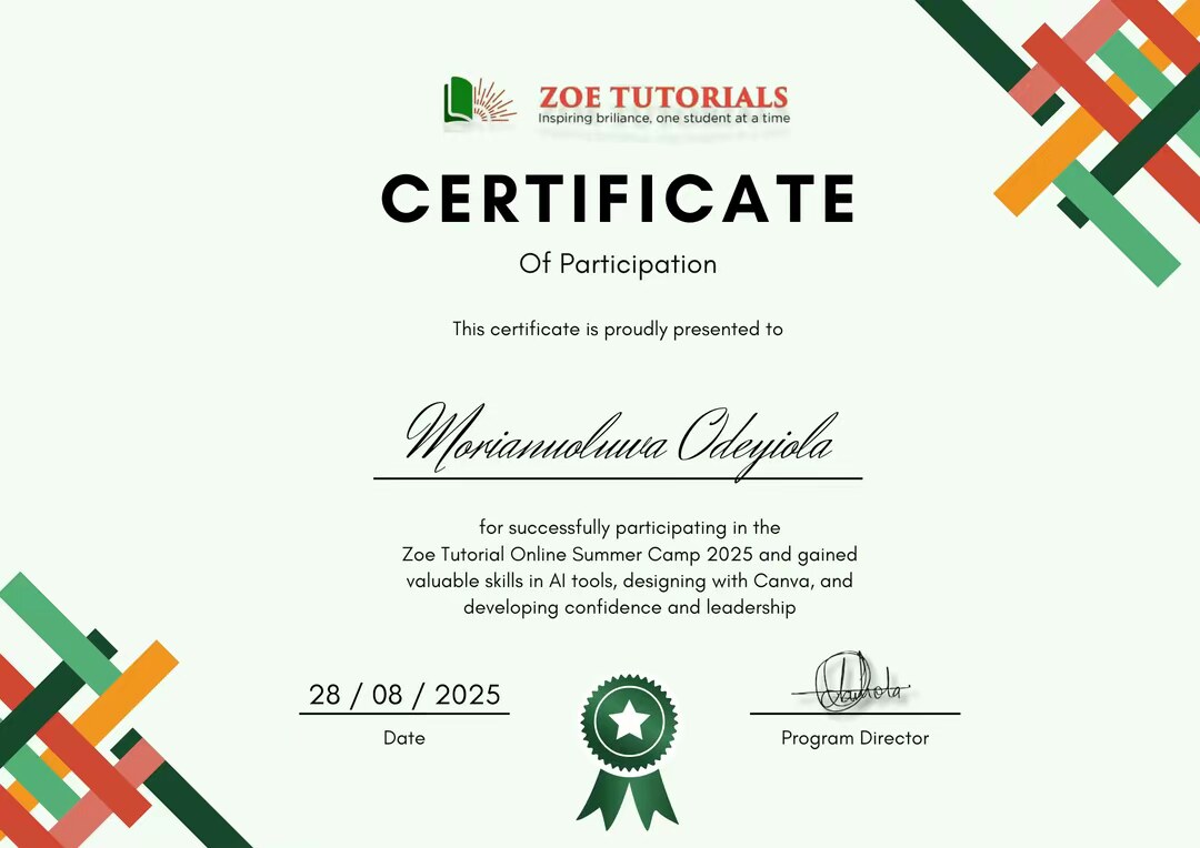 ZOE certificate sample 1