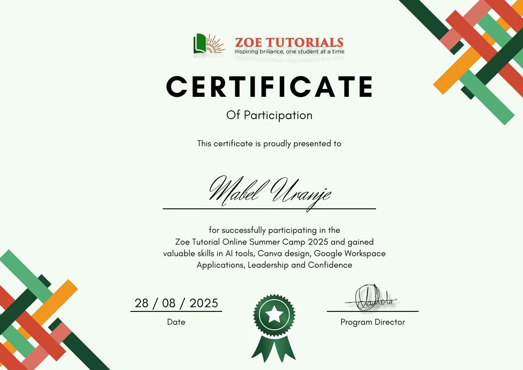 ZOE certificate sample 2