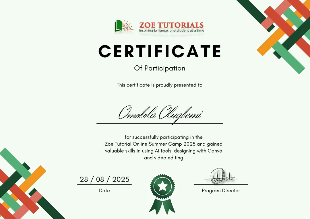 ZOE certificate sample 3