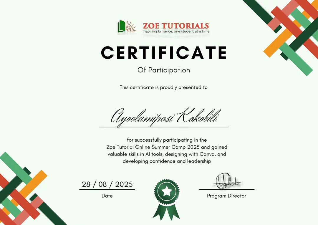 ZOE certificate sample 4